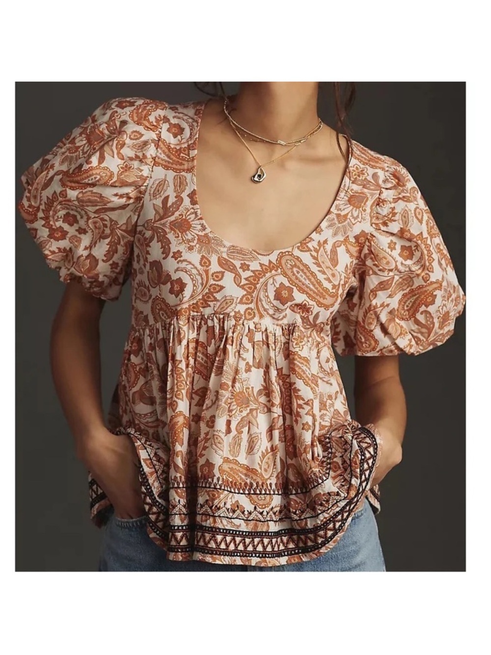 Anthropologie Puff Sleeve Baby doll Blouse XXS